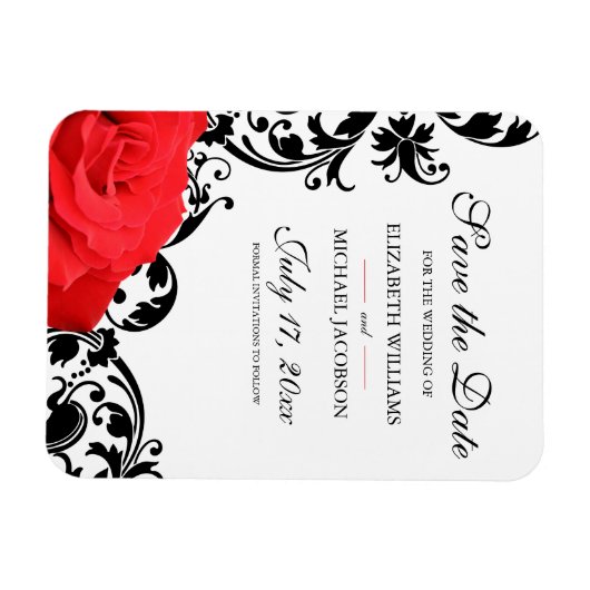 Rote Rose Schwarz Geblüht Hochzeit speichern Sie d Magnet (Horizontal)