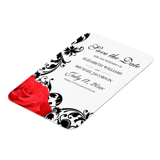 Rote Rose Schwarz Geblüht Hochzeit speichern Sie d Magnet (Linke Seite)