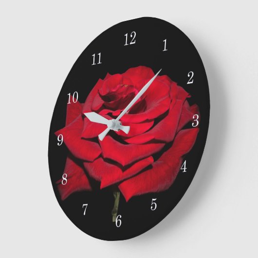 Rote Rose - Schwarz Große Wanduhr (Winkel)