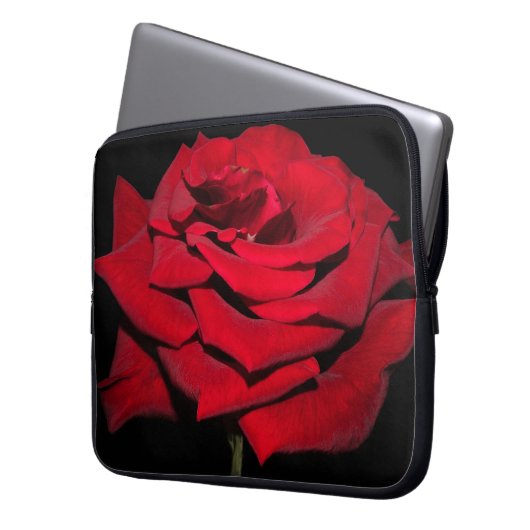 Rote Rose - Schwarz Laptopschutzhülle (Vorderseite Links)