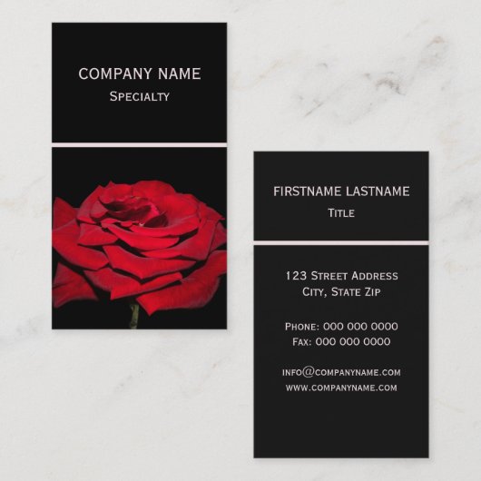 Rote Rose - Schwarz Visitenkarte (Vorne/Hinten)