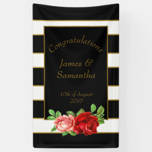 Rote Rose, Schwarz, Weiß und Goldstreifen - Banner