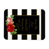 Rote Rose, Schwarz, Weiß und Goldstreifen - Magnet (Horizontal)