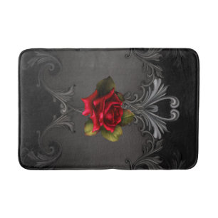 Rote Rose & Schwarze Gotische Eleganz Badematte
