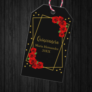 Rote Rose Schwarze und Goldene Quinceañera Geschenkanhänger