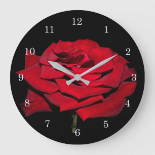 Rote Rose - Schwarzes Große Wanduhr