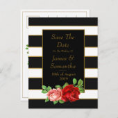 Rote Rose, Schwarzes, Weiß u. Goldstreifen - Ankündigungspostkarte (Vorne/Hinten)