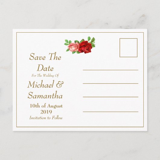 Rote Rose, Schwarzes, Weiß u. Goldstreifen - Ankündigungspostkarte (Rückseite)