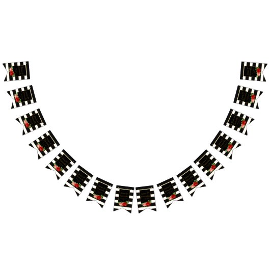 Rote Rose, Schwarzes, Weiß u. Goldstreifen - Wimpelkette (Alle)