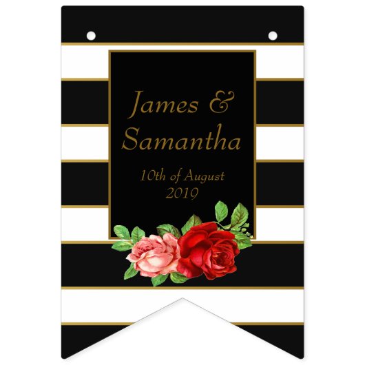 Rote Rose, Schwarzes, Weiß u. Goldstreifen - Wimpelkette (Erste Fahne)