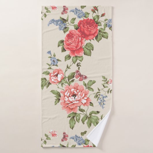ROTE ROSE SEAMLESS PATTER MIT BLUE BELLSpattern,f Badehandtuch (Badehandtuch)