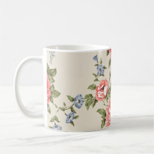ROTE ROSE SEAMLESS PATTER MIT BLUE BELLSpattern,f Kaffeetasse