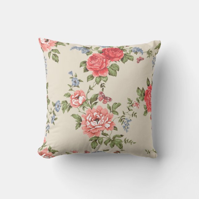 ROTE ROSE SEAMLESS PATTER MIT BLUE BELLSpattern,f Kissen (Vorderseite)