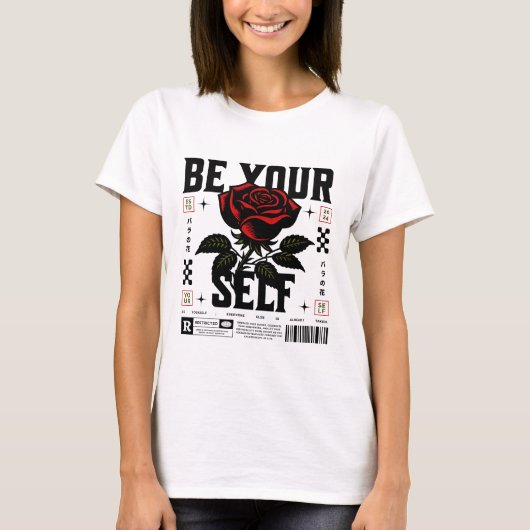 Rote Rose Sei Selbst Grafik T-Shirt (Vorderseite)