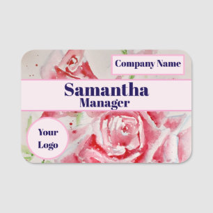 Rote Rose Shabby Chic Aquarellfarben Rose Rosa Blü Namensschild