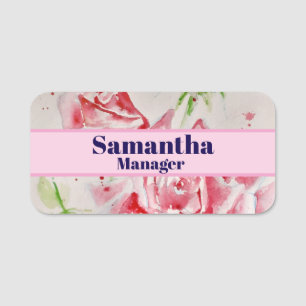 Rote Rose Shabby Chic Aquarellfarben Rose Rosa Blü Namensschild