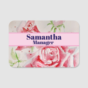 Rote Rose Shabby Chic Aquarellfarben Rose Rosa Blü Namensschild