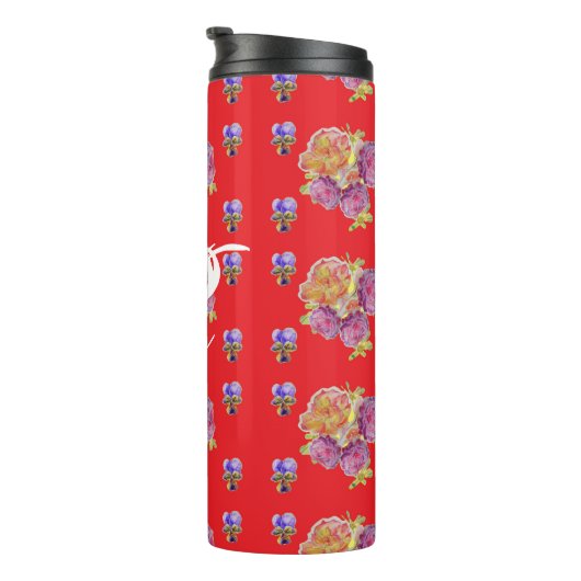 Rote Rose Shabby Chic Rose Muster Blumenmuster ers Thermosbecher (Nach rechts gedreht)