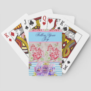 Rote Rose Shabby Chic Wasserfarben-Rosen Pink Blau Spielkarten