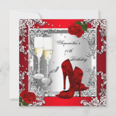 Rote Rose Silber High Heel zeigt jedes Party im Al Einladung (Vorderseite)