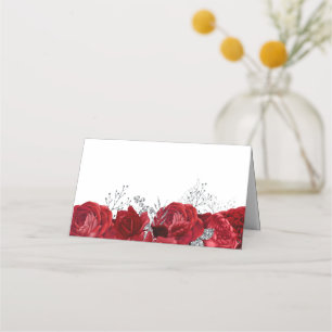 Rote Rose & Silberne Hochzeit & Braut Platzkarte