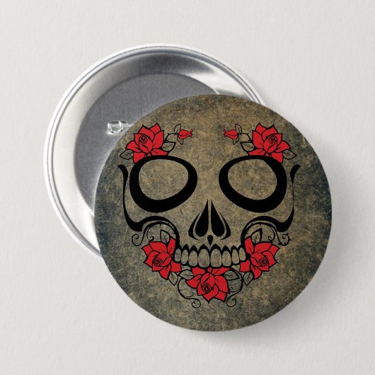 Rote Rose Skull Button (Vorne & Hinten)
