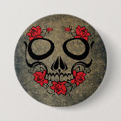 Rote Rose Skull Button (Vorderseite)