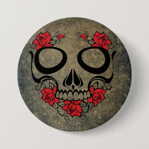 Rote Rose Skull Button