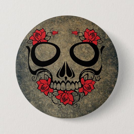 Rote Rose Skull Button (Vorderseite)