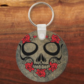 Rote Rose Skull Button Schlüsselanhänger (Vorderseite)