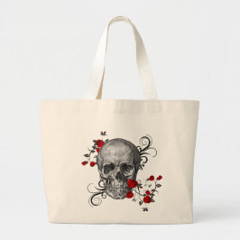 Rote Rose Skull Jumbo Stoffbeutel