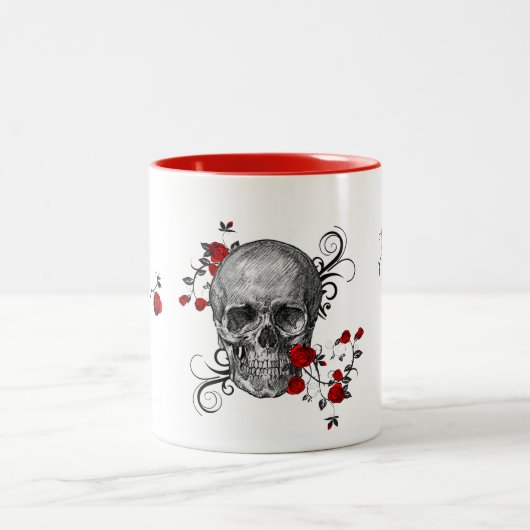 Rote Rose Skull-Kaffee-Tasse Zweifarbige Tasse (Mittel)