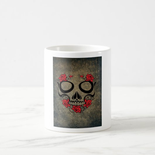Rote Rose Skull Kaffeetasse (Mittel)