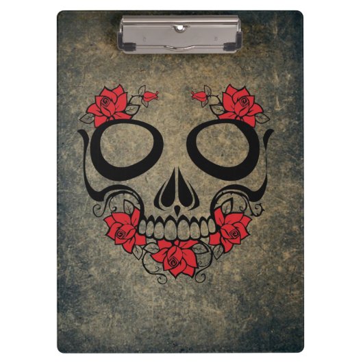 Rote Rose Skull Klemmbrett (Vorderseite)
