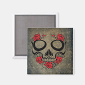 Rote Rose Skull Magnet (Vorderseite/Rückseite)