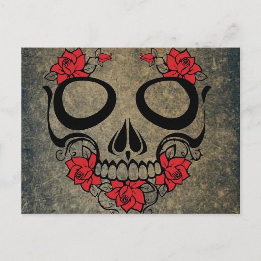 Rote Rose Skull Postkarte (Vorderseite)