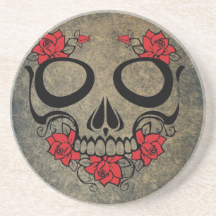 Rote Rose Skull Sandstein Untersetzer