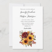 Rote Rose Sonnenblumen Herbst Blumenhochzeit Einladung (Vorderseite)