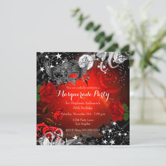 Rote Rose Sparkle Magisches Party Einladung (Stehend Vorderseite)