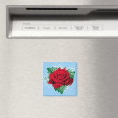 ROTE ROSE Sq Magnet (In Situ (Geschirrspüler))