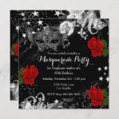 Rote Rose Starry Magical Night Masquerade Party Einladung (Vorne/Hinten)