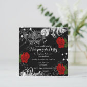Rote Rose Starry Magical Night Masquerade Party Einladung (Stehend Vorderseite)