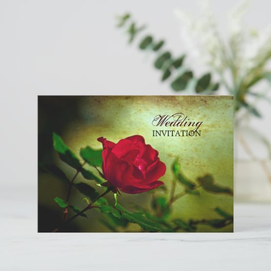 rote Rose Steampunk Einladung (Stehend Vorderseite)