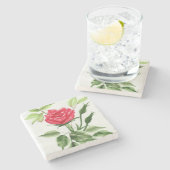 Rote Rose Steinuntersetzer (Seitenansicht)