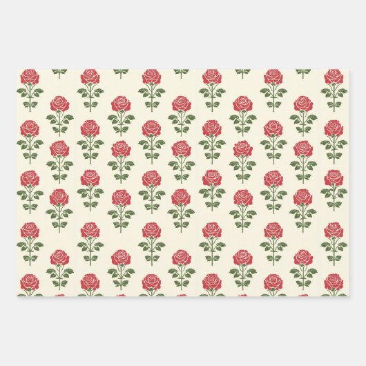 Rote Rose Stift Muster Wrapping Paper Geschenkpapier Set (Vorderseite 2)