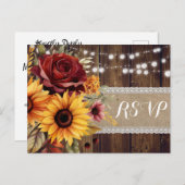 Rote Rose Sunflower Rustic Wedding RSVP Postcard Einladungspostkarte (Vorne/Hinten)