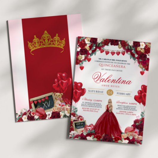 Rote Rose Sweet 15 Valentines Quinceanera Einladung
