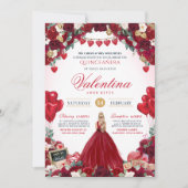 Rote Rose Sweet 15 Valentines Quinceanera Einladung (Vorderseite)