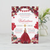 Rote Rose Sweet 15 Valentines Quinceanera Einladung (Stehend Vorderseite)