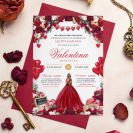 Rote Rose Sweet 15 Valentinin's Quinceanera Einladung
